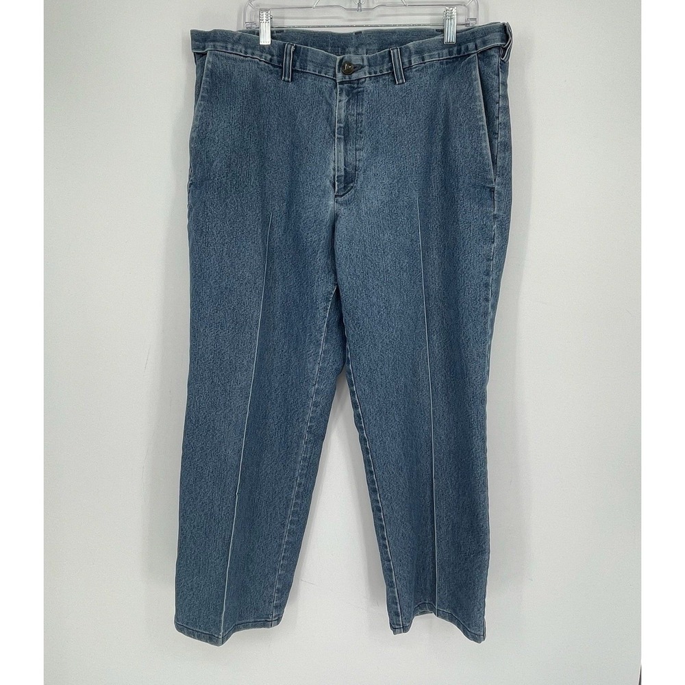 Haggar Men's Blue Flat Front Stretch Classic Fit Workwear Denim Jeans Size 38x30